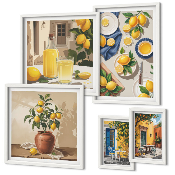 Set de 5 cuadros para salón Ideas mediterráneas con limón