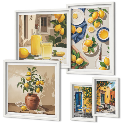 Set de 5 cuadros para salón Ideas mediterráneas con limón