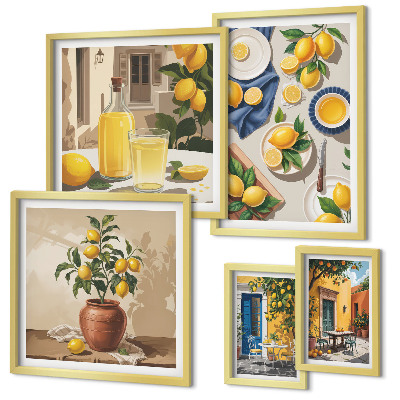 Set de 5 cuadros para salón Ideas mediterráneas con limón
