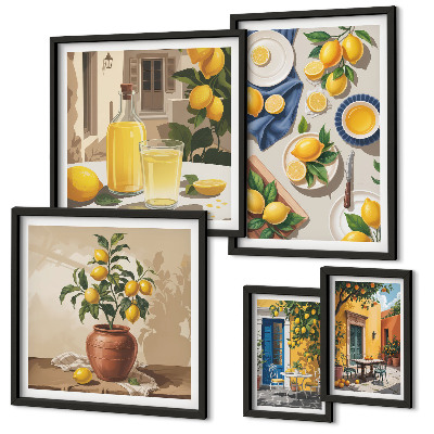 Set de 5 cuadros para salón Ideas mediterráneas con limón