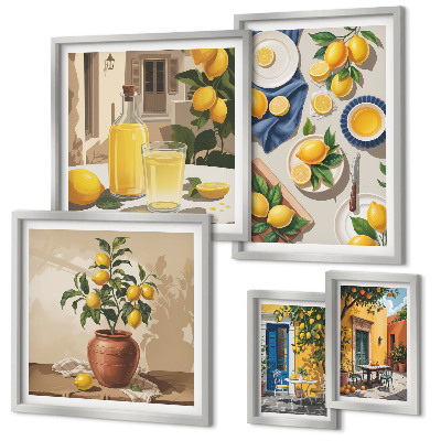 Set de 5 cuadros para salón Ideas mediterráneas con limón