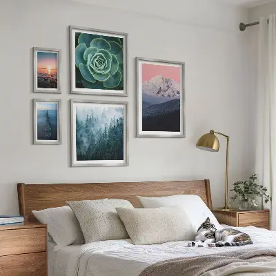 Conjunto de cuadros decorativos con diseño de paisajes de montañas y mar estilo boho