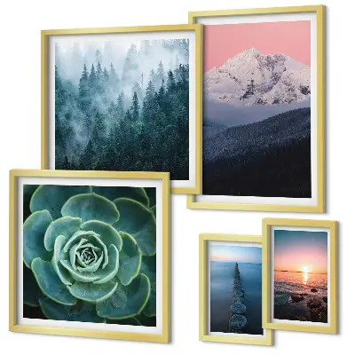 Conjunto de cuadros decorativos con diseño de paisajes de montañas y mar estilo boho