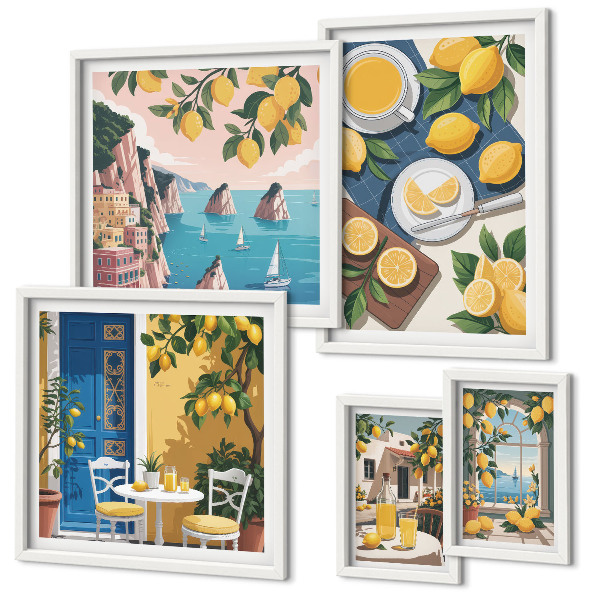 Set de 5 cuadros para salón Frescura de limón, verano bohemio