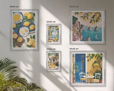 Set de 5 cuadros para salón diseño de frescura de limón con estilo bohemio veraniego