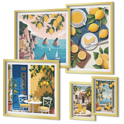 Set de 5 cuadros para salón Frescura de limón, verano bohemio