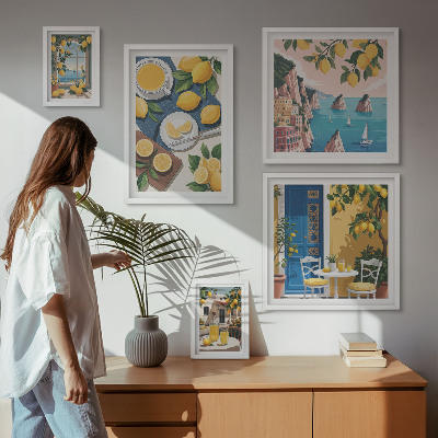 Set de 5 cuadros para salón Frescura de limón, verano bohemio