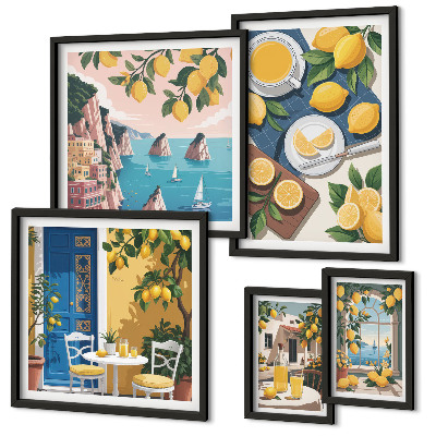 Set de 5 cuadros para salón Frescura de limón, verano bohemio
