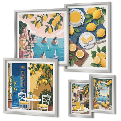 Set de 5 cuadros para salón Frescura de limón, verano bohemio