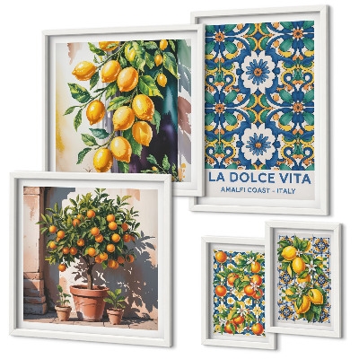 Conjunto de cuadros decorativos Decoraciones italianas al estilo de los cítricos de Amalfi.