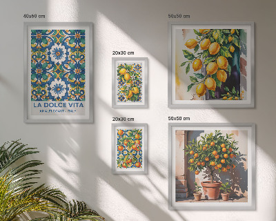 Conjunto de cuadros decorativos Decoraciones italianas al estilo de los cítricos de Amalfi.