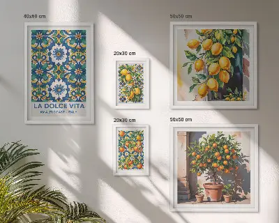 Conjunto de cuadros decorativos con motivos de cítricos al estilo italiano de Amalfi