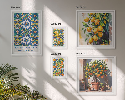 Conjunto de cuadros decorativos Decoraciones italianas al estilo de los cítricos de Amalfi.