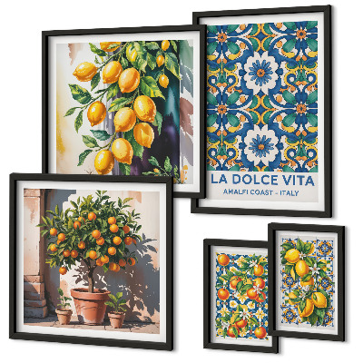 Conjunto de cuadros decorativos Decoraciones italianas al estilo de los cítricos de Amalfi.
