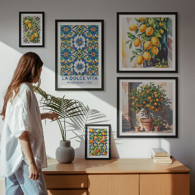 Conjunto de cuadros decorativos Decoraciones italianas al estilo de los cítricos de Amalfi.