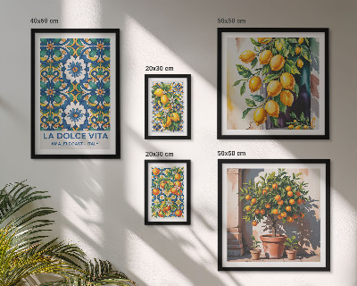 Conjunto de cuadros decorativos Decoraciones italianas al estilo de los cítricos de Amalfi.