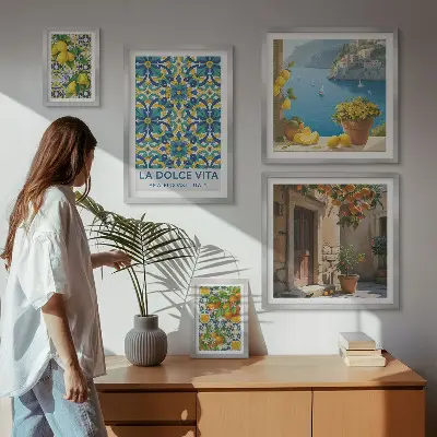 Set de 5 cuadros para salón con diseño de flores de cítricos de la Costa Amalfitana