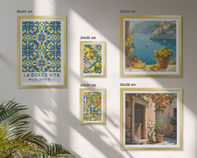Set de 5 cuadros para salón Flores de cítricos de Amalfi italianas