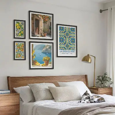Set de 5 cuadros para salón con diseño de flores de cítricos de la Costa Amalfitana