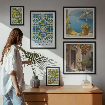 Set de 5 cuadros para salón con diseño de flores de cítricos de la Costa Amalfitana