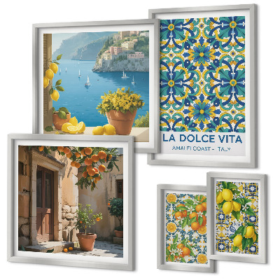 Set de 5 cuadros para salón Flores de cítricos de Amalfi italianas