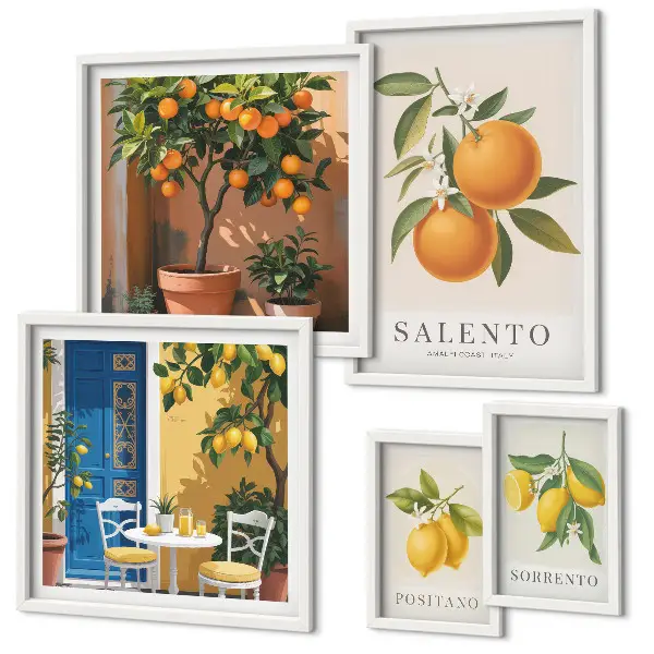 Conjunto de cuadros decorativos con diseño de estilo rústico italiano de frutas