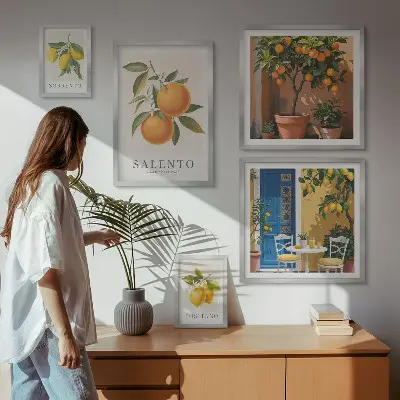 Conjunto de cuadros decorativos con diseño de estilo rústico italiano de frutas