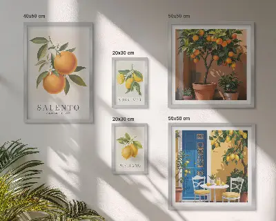 Conjunto de cuadros decorativos con diseño de estilo rústico italiano de frutas