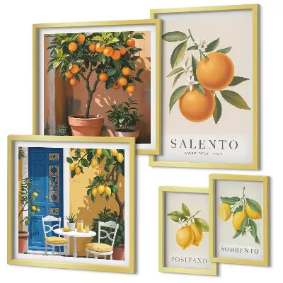 Conjunto de cuadros decorativos con diseño de estilo rústico italiano de frutas