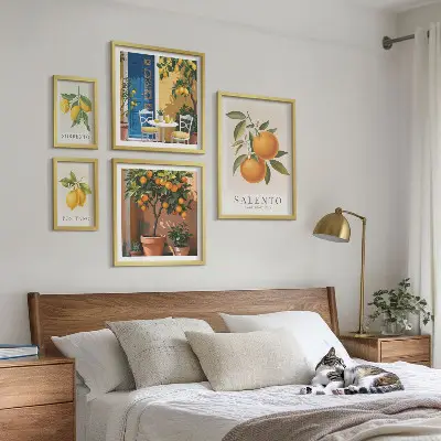 Conjunto de cuadros decorativos con diseño de estilo rústico italiano de frutas