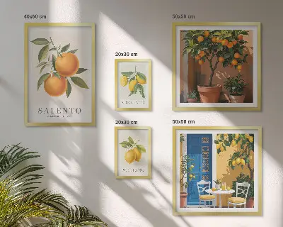 Conjunto de cuadros decorativos con diseño de estilo rústico italiano de frutas