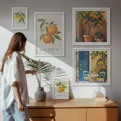 Conjunto de cuadros decorativos con diseño de estilo rústico italiano de frutas