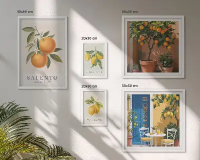 Conjunto de cuadros decorativos con diseño de estilo rústico italiano de frutas