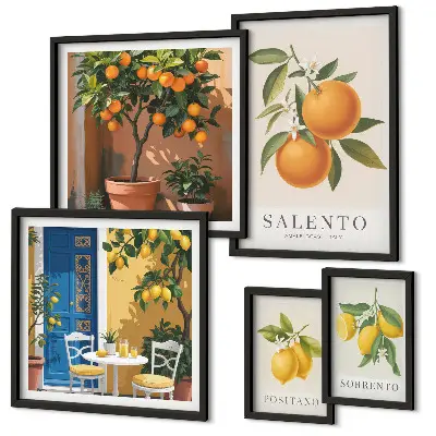 Conjunto de cuadros decorativos con diseño de estilo rústico italiano de frutas