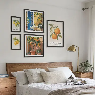 Conjunto de cuadros decorativos con diseño de estilo rústico italiano de frutas