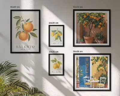 Conjunto de cuadros decorativos con diseño de estilo rústico italiano de frutas