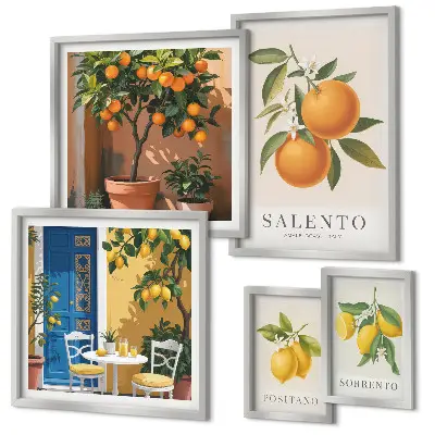 Conjunto de cuadros decorativos con diseño de estilo rústico italiano de frutas
