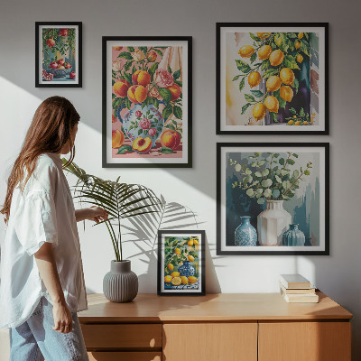 Set de 5 cuadros para salón composiciones florales y frutales