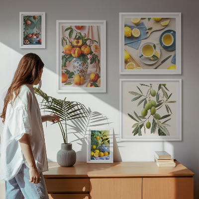 Pared galería de arte Decoración rústica con frutas y flores