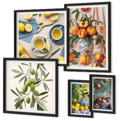 Pared galería de arte Decoración rústica con frutas y flores