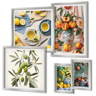 Pared galería de arte Decoración rústica con frutas y flores