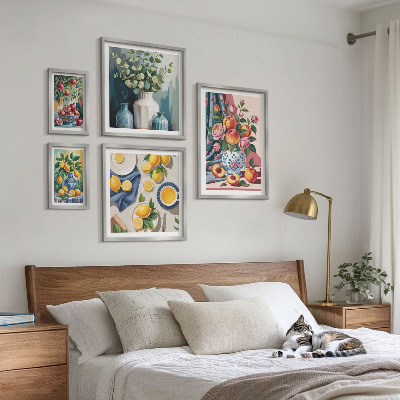 Conjunto de cuadros decorativos composiciones florales y frutales