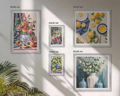 Conjunto de cuadros decorativos composiciones florales y frutales
