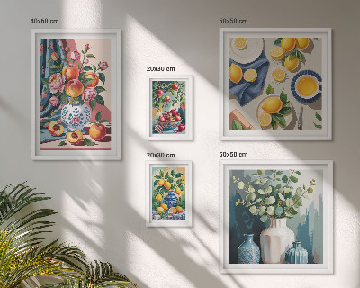 Conjunto de cuadros decorativos composiciones florales y frutales