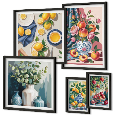 Conjunto de cuadros decorativos composiciones florales y frutales
