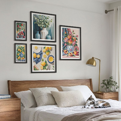 Conjunto de cuadros decorativos composiciones florales y frutales