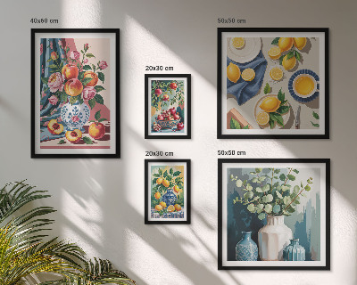 Conjunto de cuadros decorativos composiciones florales y frutales