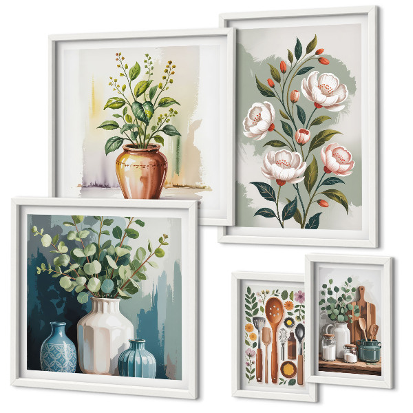 Set de 5 cuadros para salón Decoración de cocina con plantas con estilo