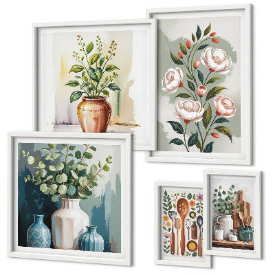 Set de 5 cuadros para salón Decoración de cocina con plantas con estilo