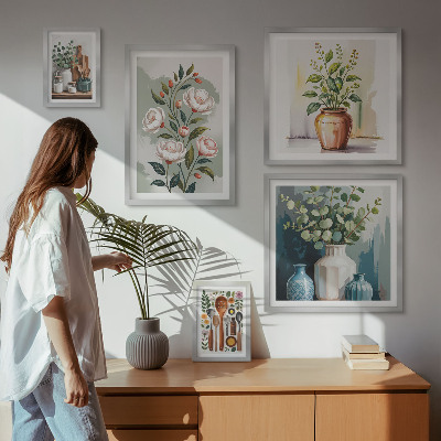 Set de 5 cuadros para salón Decoración de cocina con plantas con estilo
